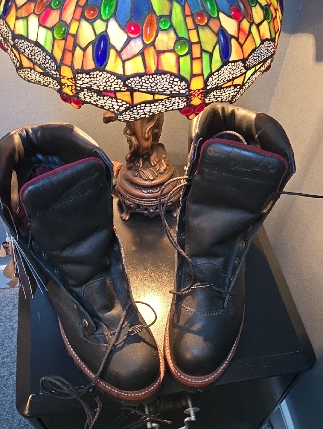 Chippewa Black Leather Waterproof Lace-Up Boots With Gold Logo